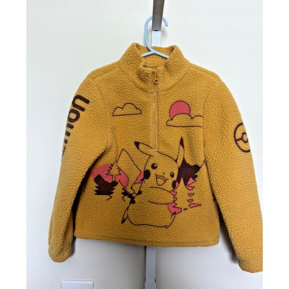Pokemon Pikachu Sherpa Fleece Yellow 1/4 Zip Up Jacket - Size 4 / 5 EUC - Picture 1 of 8